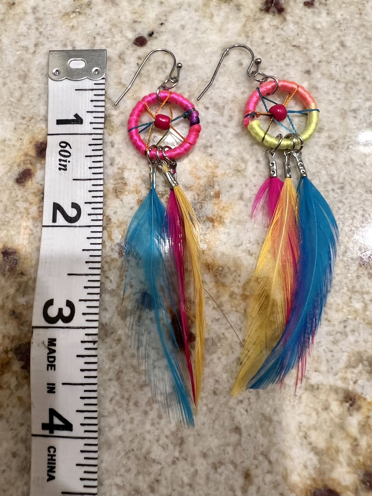 Rainbow Dream Catcher Feathered Earrings