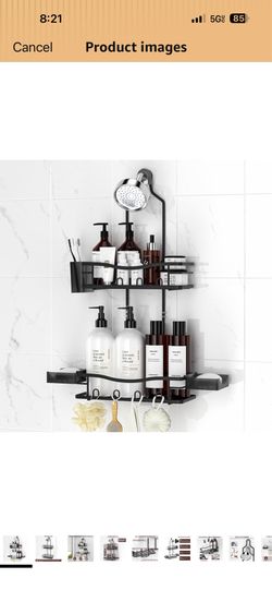 Shower Caddy Hanging, Rustproof Shower Caddy Anti-Swing Shower Organizer Over Showerhead No Drilling Shower Racks with Soap Holder Multi Hooks Bathroo