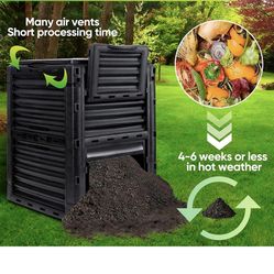 80 Gallon (300L) Garden Compost Bin - Large Outdoor Composter from BPA-Free Material, Lightweight,Black