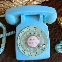 Vintage Rotary Telephone Western Electric Model 500 Aqua Blue MCM