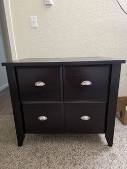 Dark Brown Wood Chest with Cabinet and Drawer
