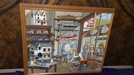 Vintage 1986 Framed H Hargrove Signed Serigraph On Canvas 20×24 Painting THE TOY MAKER