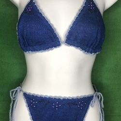 Knitted Blue Lined Bikini Large 
