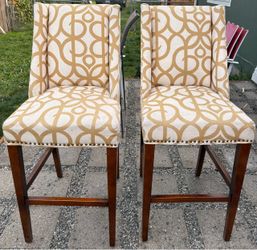 Upholstered Bar Stools with Nailhead Trim – Set of 2