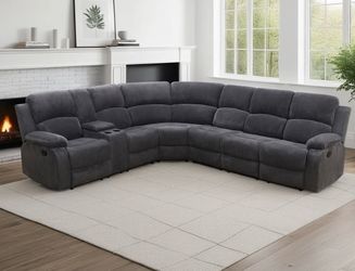 Gray microfiber fully reclining sectional couch
