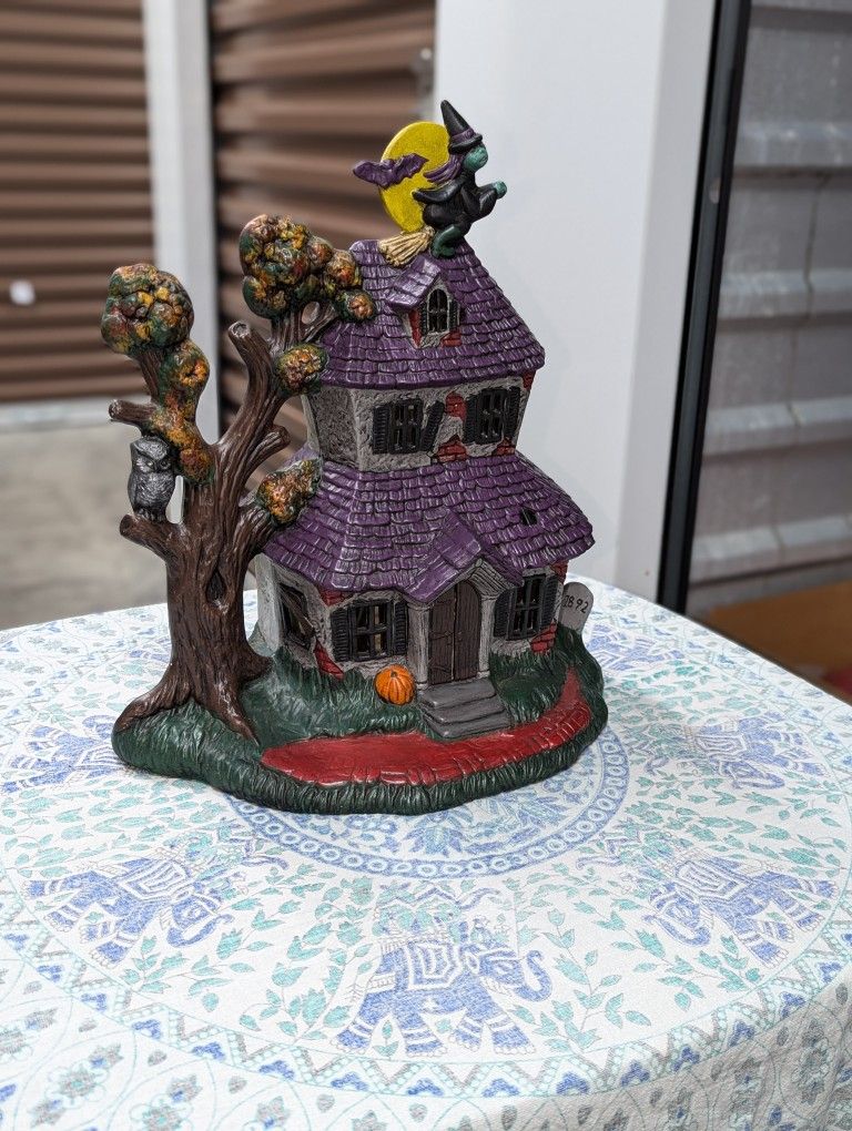 Hand Painted 15" Ceramic Haunted House Halloween