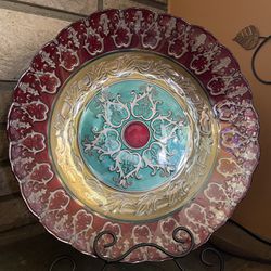 Turkish 15 Inch Glass Decorative Plate With Iron Stand 