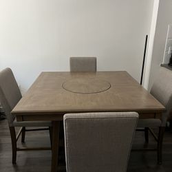 Hyland Brown Grey Square Wood II 48" Kitchen Counter Height Table With Lazy Susan + Stool Set For 4