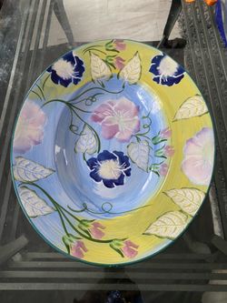 Dishes , Italian Made , Hand Painted Ceramic  Italian  Oval Platter  ,  Size  16  3/2  ( 42 cm ) x  20   1/2  cm  ( Brand  New )