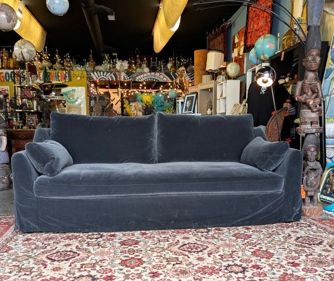 Lush Charcoal Slipcover Sofa At BoneJax