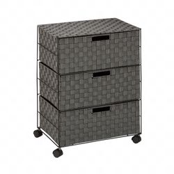 Honey Can Do Rolling Storage Chest with 3 Woven Drawers, Salt and Pepper
