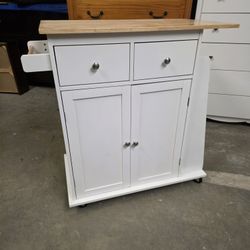 Modern White / Wood Top Microwave Cart