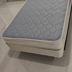 Twin: metal bed frame + box spring + mattress