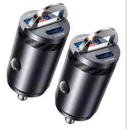 2-Pk 125W Fast Car Charger, Mini Flush Fit USB C Car Adapter,Dual Port [65W PD/60W QC],Pull Ring Car Accessories