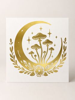 Gold Mushroom Crescent Moon Vinyl Decal – 5x5