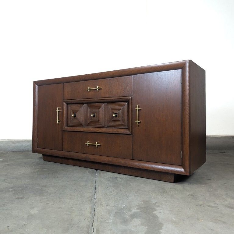 Vintage Mid Century Oak Buffet In the Manner Of Maxime Old c1950s