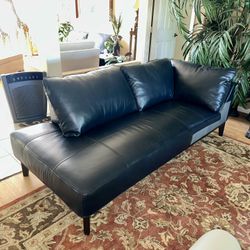 Navy Blue Leather Mid Century Modern Sofa