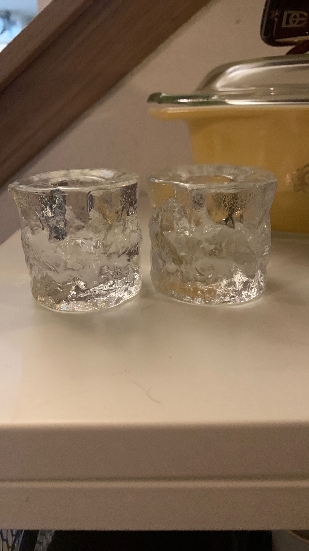 Vintage Bark/Ice Heavy Glass Tapered Candle Sticks Stands Holders 2" MCM