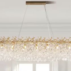 Modern Chandelier 60 in. 16-Lights Gold Luxury Crystal Linear Chandelier for Dinning Room, Kitchen Island, Foyer,