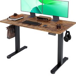 Claiks Electric Standing Desk, Adjustable Height Stand up Desk, 24x48 Inches Sit Stand Home Office Desk with Splice Board, Black Frame/Rustic Brown To
