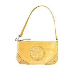 Michael Kors Wristlet Camel Leather Yellow Classic MK Logo Medium Zipper Pocket