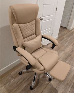 Beige Executive Office Chair with Footrest