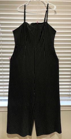 Black Pinstripe Wide-Leg Jumpsuit
