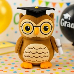 Amscan China Graduation Owl Plush 2023 With Cap & Diploma, 9.5x6”