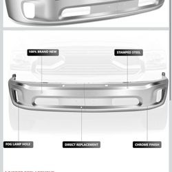 New in box DNA MOTORING Front Bumper Compatible with 14-18 Ram 1500/19-23 Ram 1500 Classic,w/o Parking Sensor Holes,W/Fog Light Cutouts,Chrome,BUMP-F-