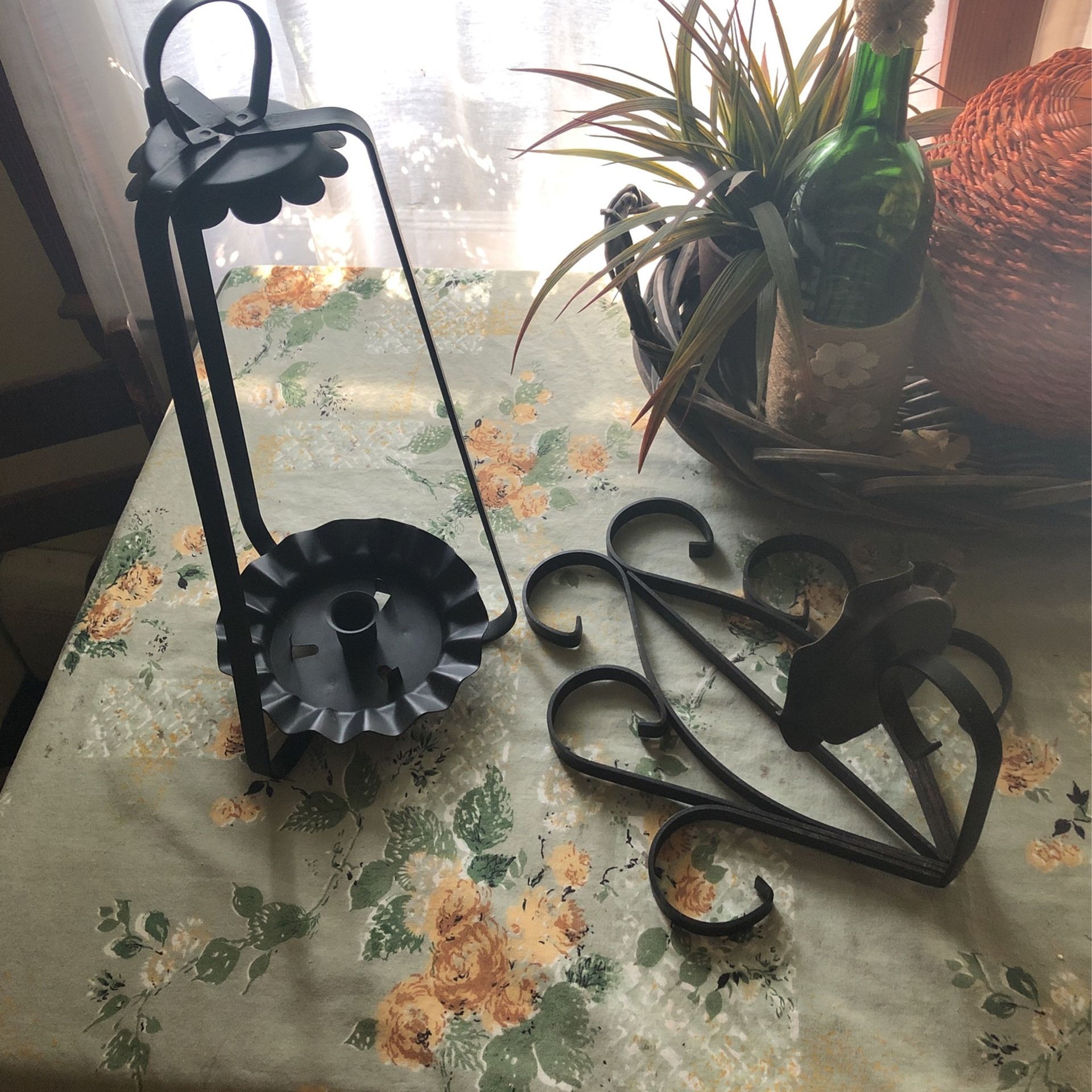 Two Old Wrought Iron  Candle Holders