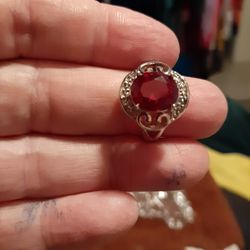 Garnet, Silver Ring Size 8