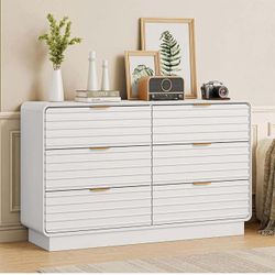 Fluted 6 Drawer Dresser for Bedroom,54" Wide Modern Dresser with Storage,
