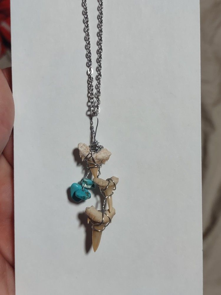 shark tooth fossil turquoise necklace