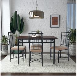 Mainstays Louise Traditional 5-Piece Wood & Metal Dining Set, Deep Walnut