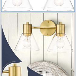 Gold Bathroom Vanity Light Fixtures, 2 Light Bathroom Light Fixtures with Clear Glass Shade