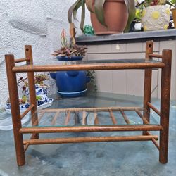VINTAGE glass Shelved Solid Wood