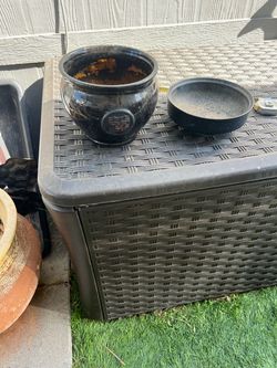 Black Glazed Ceramic Planter with Saucer