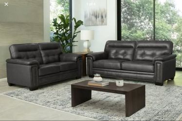 Abbyson Harrison Top Grain Leather Loveseat and Sofa Set Gray - Costco Item 1440533