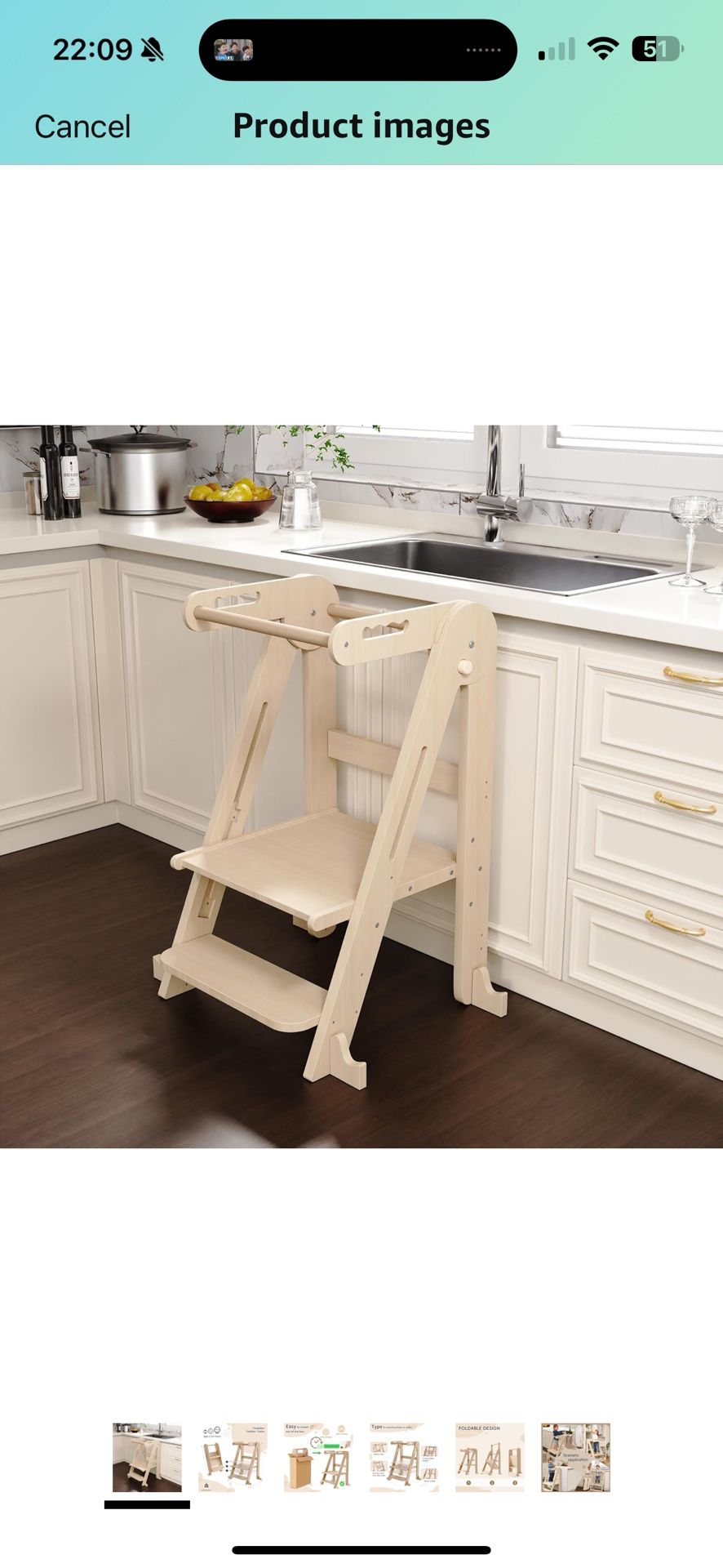 Wooden Kitchen Step Stool, Folding Toddler Tower