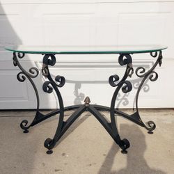 Console Table Or Entry Table  - Wrought Iron With Glass Top