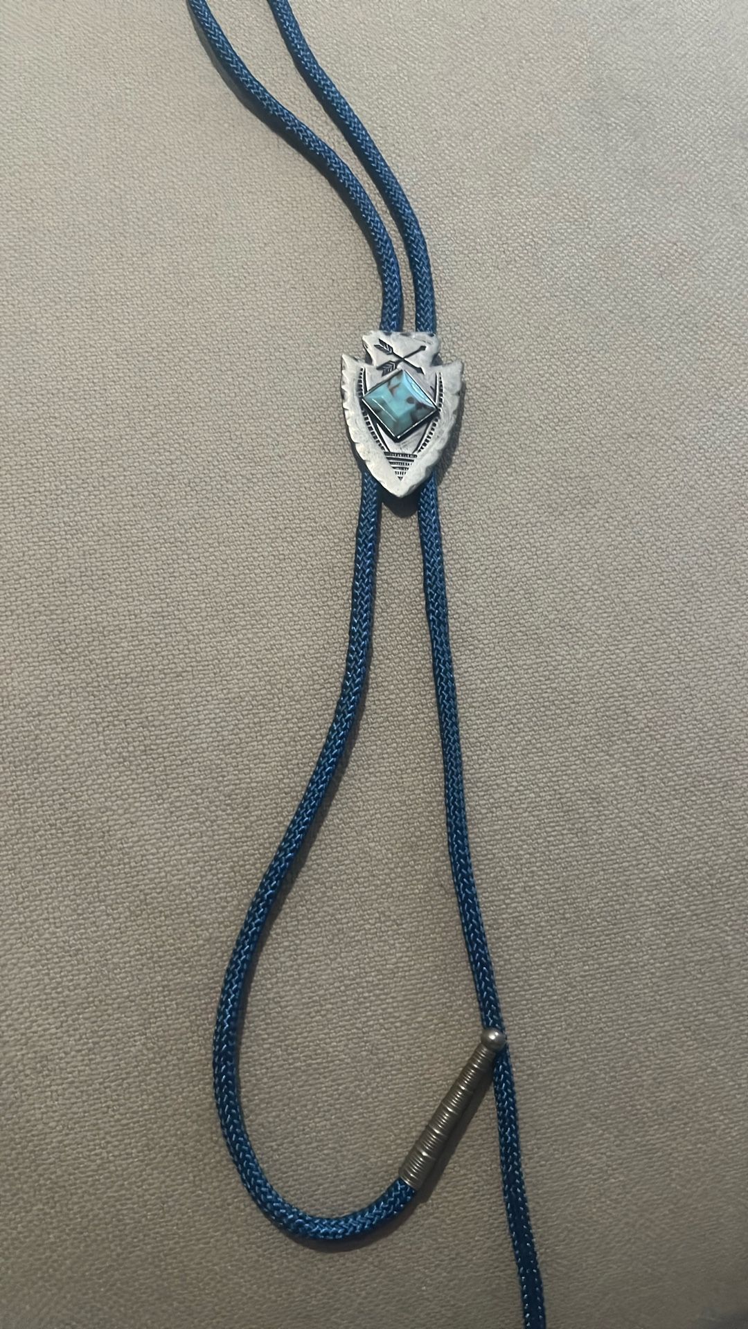 Vintage Bolo Tie Turquoise Color Silver Tone Arrowhead