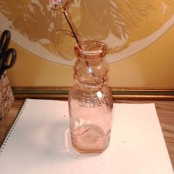 Vintage Pink Milk Bottle With Crystal Rose