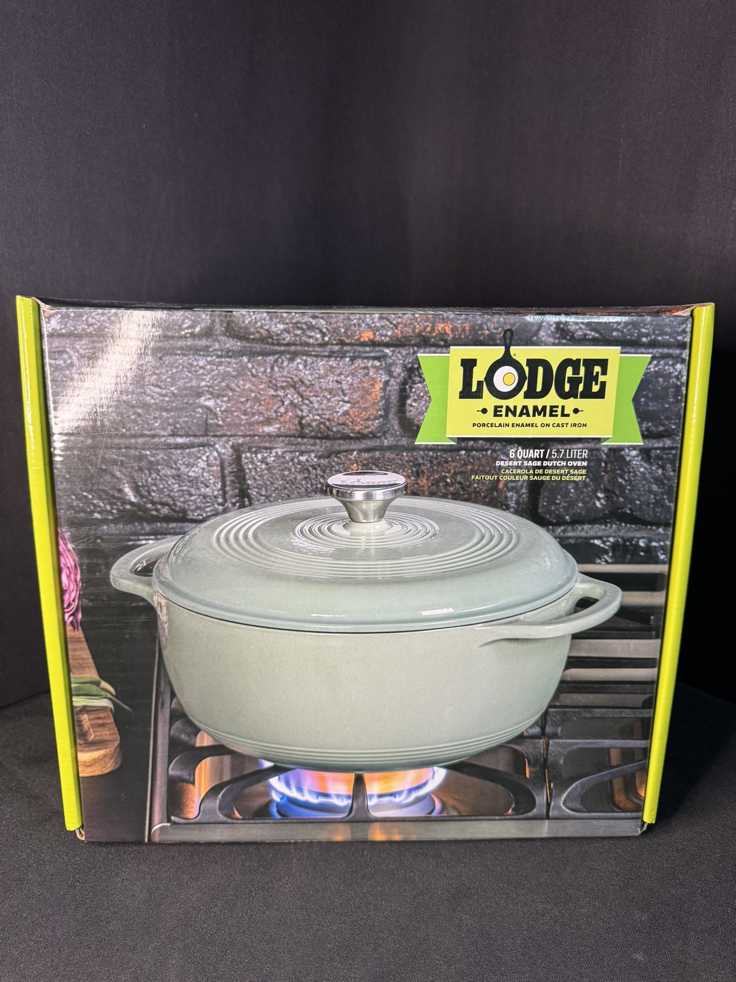 Lodge 6 Quart Enameled Cast Iron Dutch Oven with Lid – 6 Quart, Desert Sage