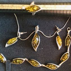 Genuine Amber Sets 925 Sterling Silver 