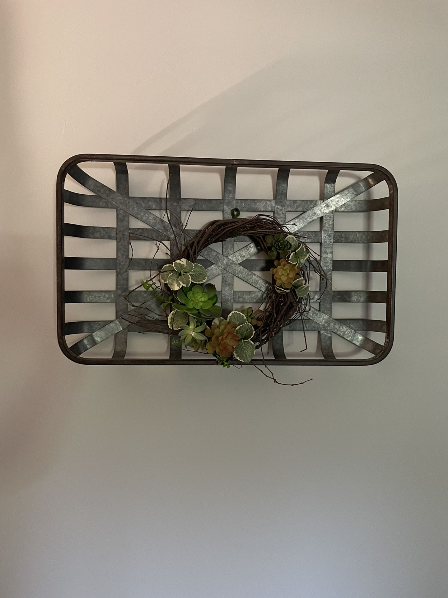 Galvanized Tobacco Basket With Succulent Wreath