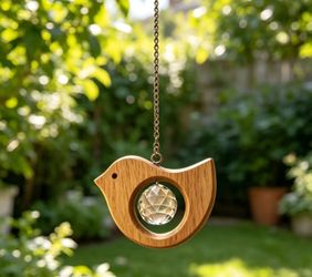 Set of 2 Wooden Bird Sun Catcher, Hanging Crystal Prism Rainbow Light Refractor, Suitable for Window, Garden, Courtyard, Home Decor.