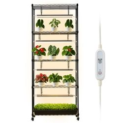 VEVOR Plant Shelf with Grow Light, 6-Tier Indoor Plant Stand, 71 in Tall Plants Display Rack with Wheels & 4/9/14H Timer, 80W T5 LED Full Spectrum Gro