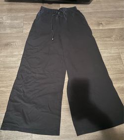 Black Wide-Leg Drawstring Pants Elastic Waist