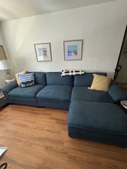 Blue Comfy Linen Couch & Ottoman
