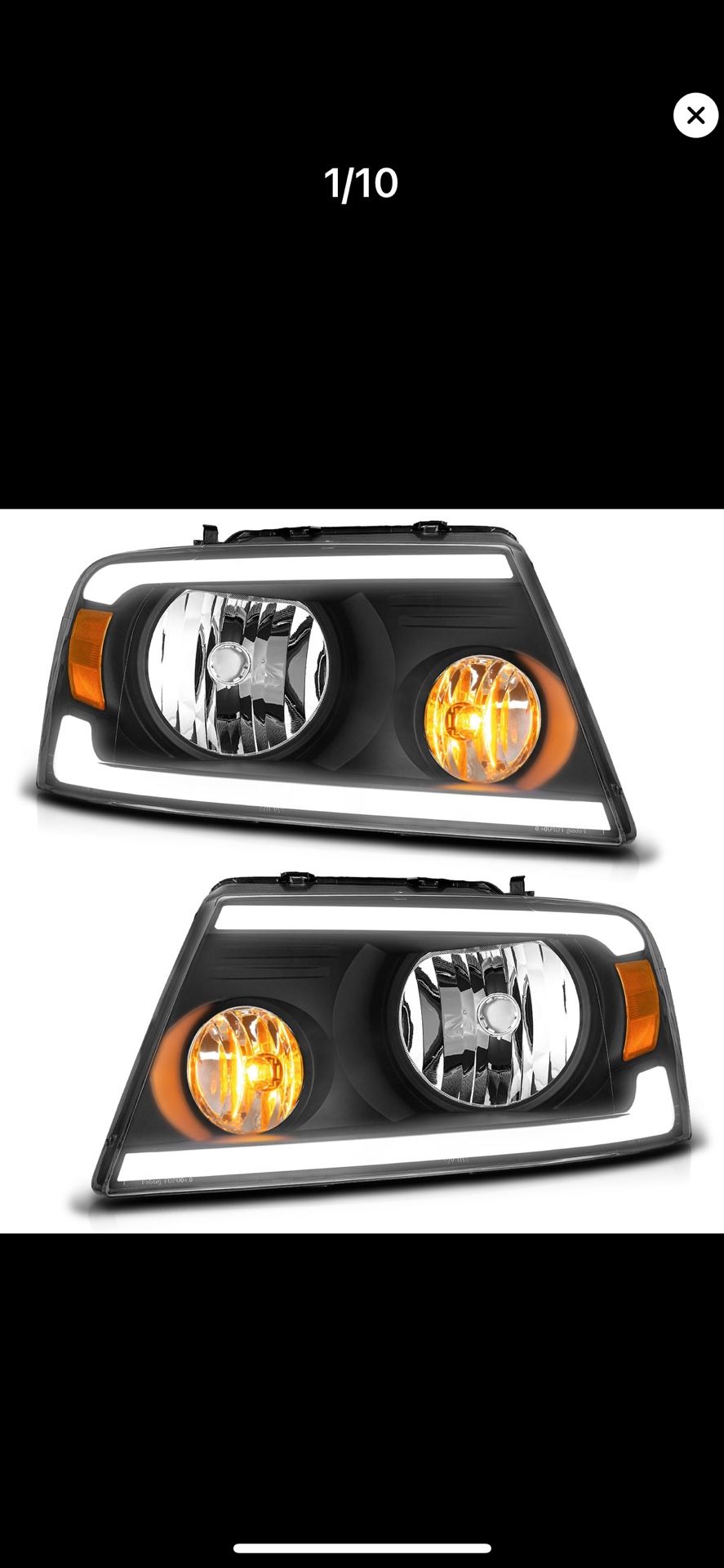 LED DRL Headlights for Ford F-150 2004 2005 2006 2007 2008, 06-08 Lincoln Mark LT Replacement LED Headlamp, Black Housing with Amber Reflector
